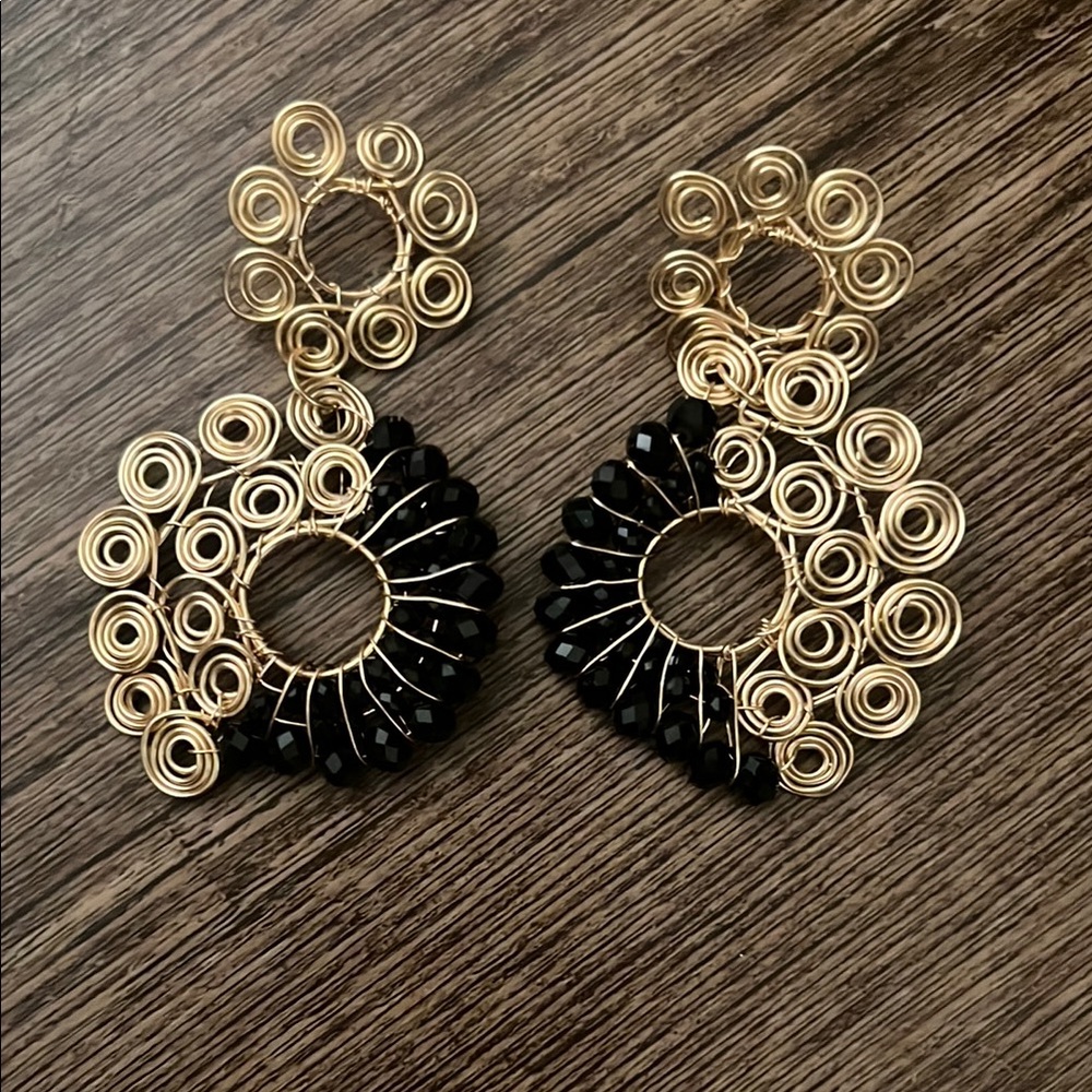 Gold and Black Spiral Earrings